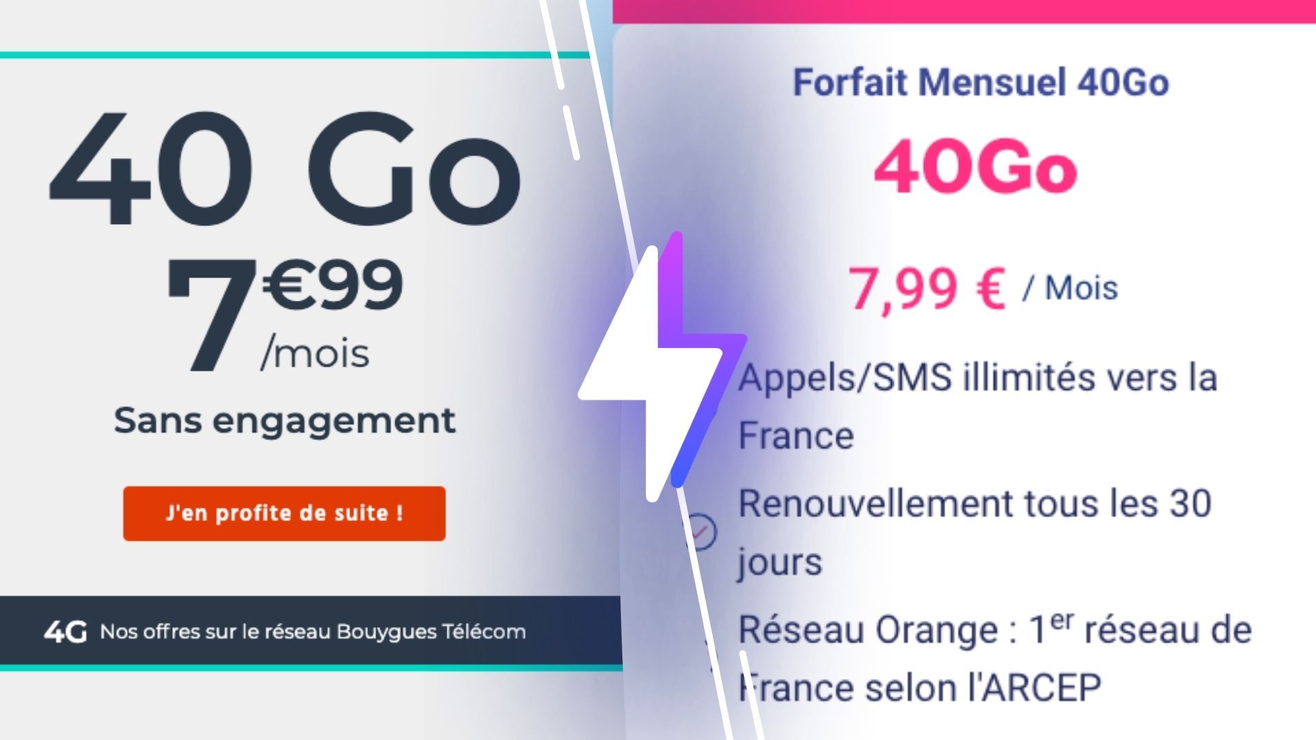 Pour 40 Go à moins de 8 €/mois, il vous faudra choisir entre le réseau Orange ou Bouygues