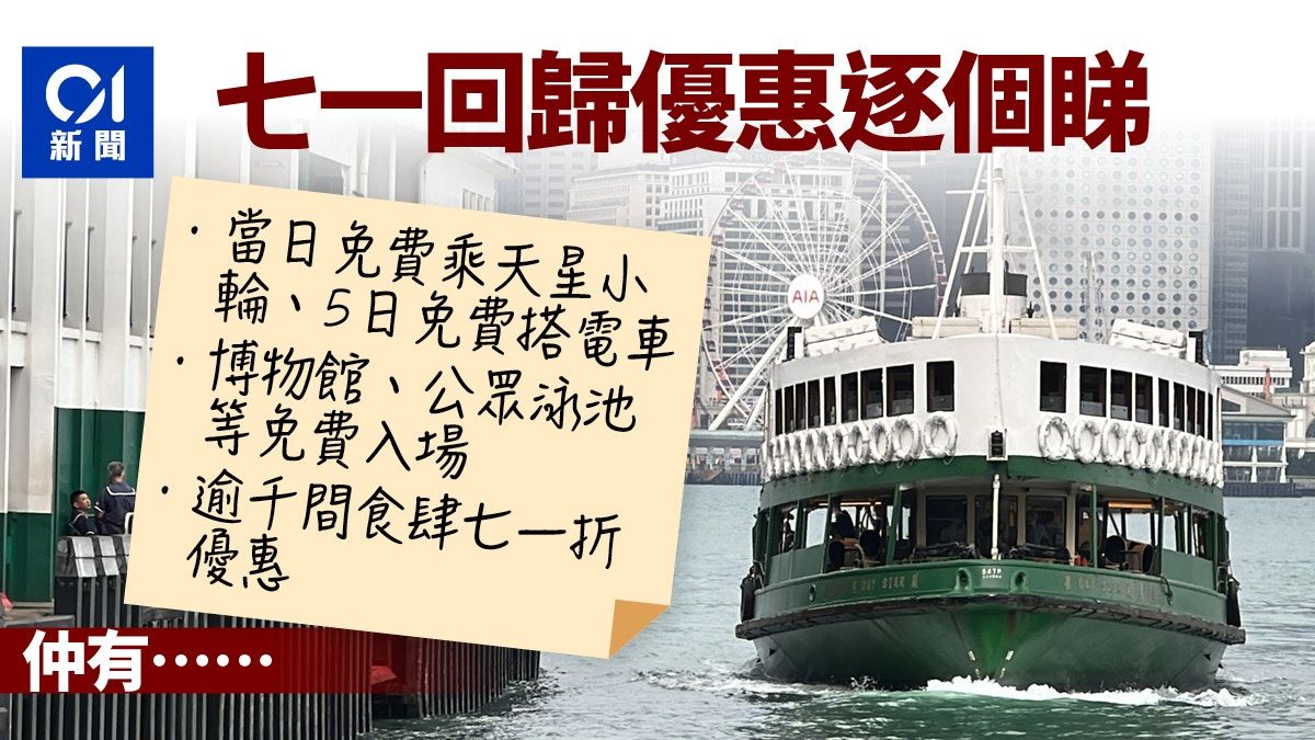 多項優惠慶回歸 天星小輪、電車、博物館免費 千間食肆七一折