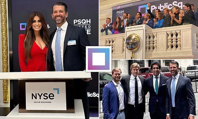 Donald Trump Jr., Kimberly Guilfoyle, Omeed Malik ring bell at New York Stock Exchange to celebrate anti-woke Amazon alternative PublicSq marketplace going public and doubling estimated worth to $400M