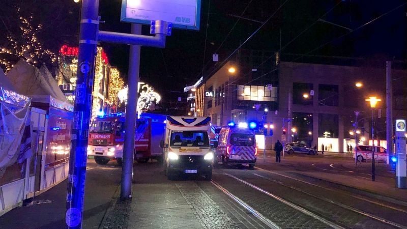 At least one dead and dozens injured after car plows into German Christmas market, authorities say