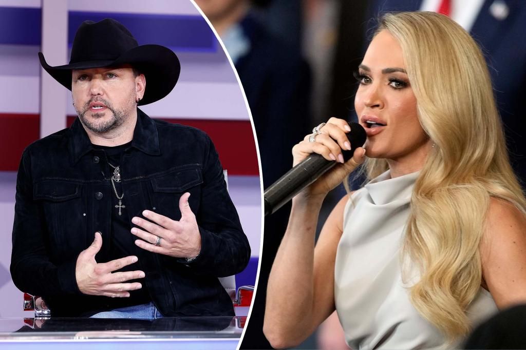 Jason Aldean reacts to Carrie Underwood's Trump inauguration blunder