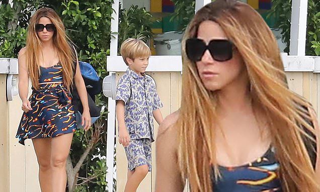 Shakira dons a flowing sundress while taking her youngest son Sasha on a boating trip in Miami