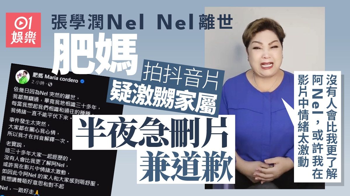 肥媽刪片兼向家屬公開道歉 爆Nel Nel情困財困因情緒太激動