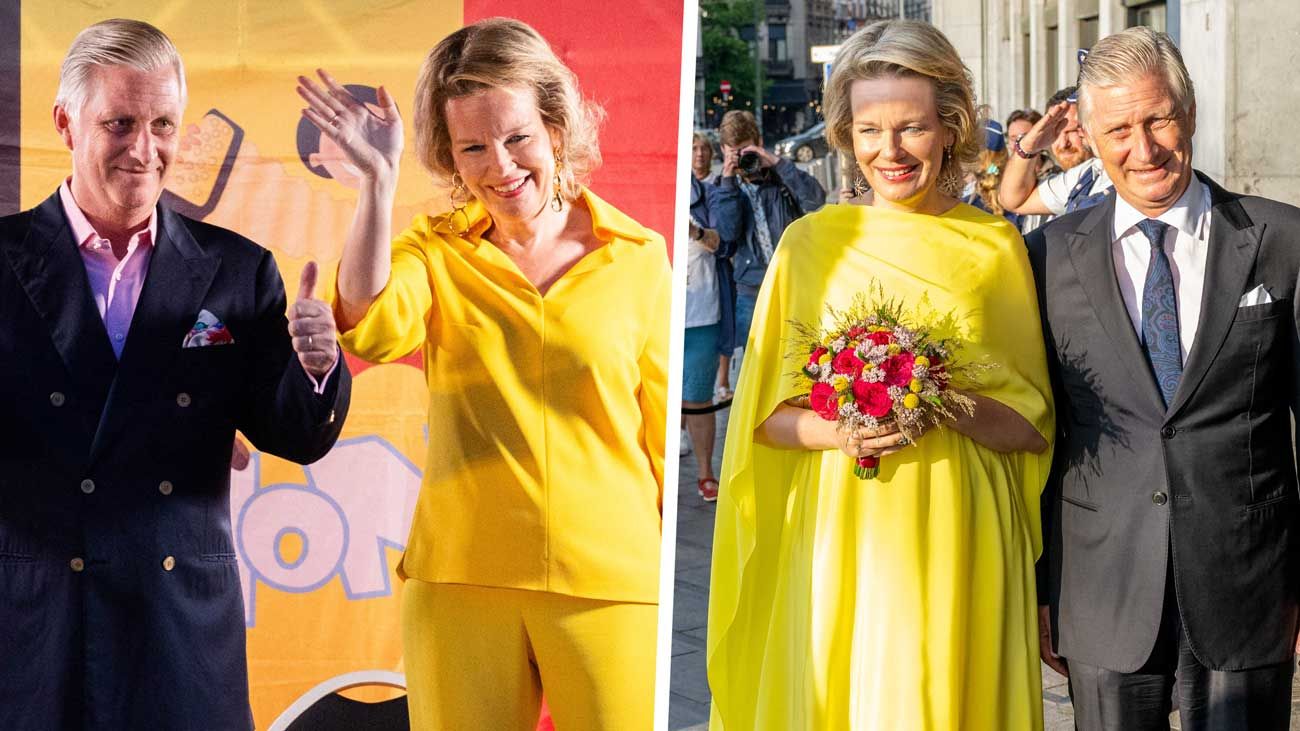 La reine Mathilde porte deux tenues jaunes et belges en prélude à la fête nationale qui marque les 10 ans de règne du roi Philippe