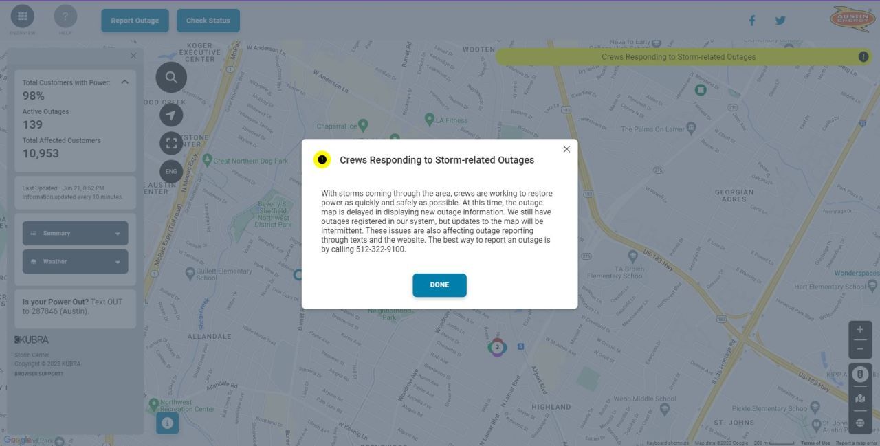 Austin Energy: Outage map, reporting system delayed Wednesday, how to report outages
