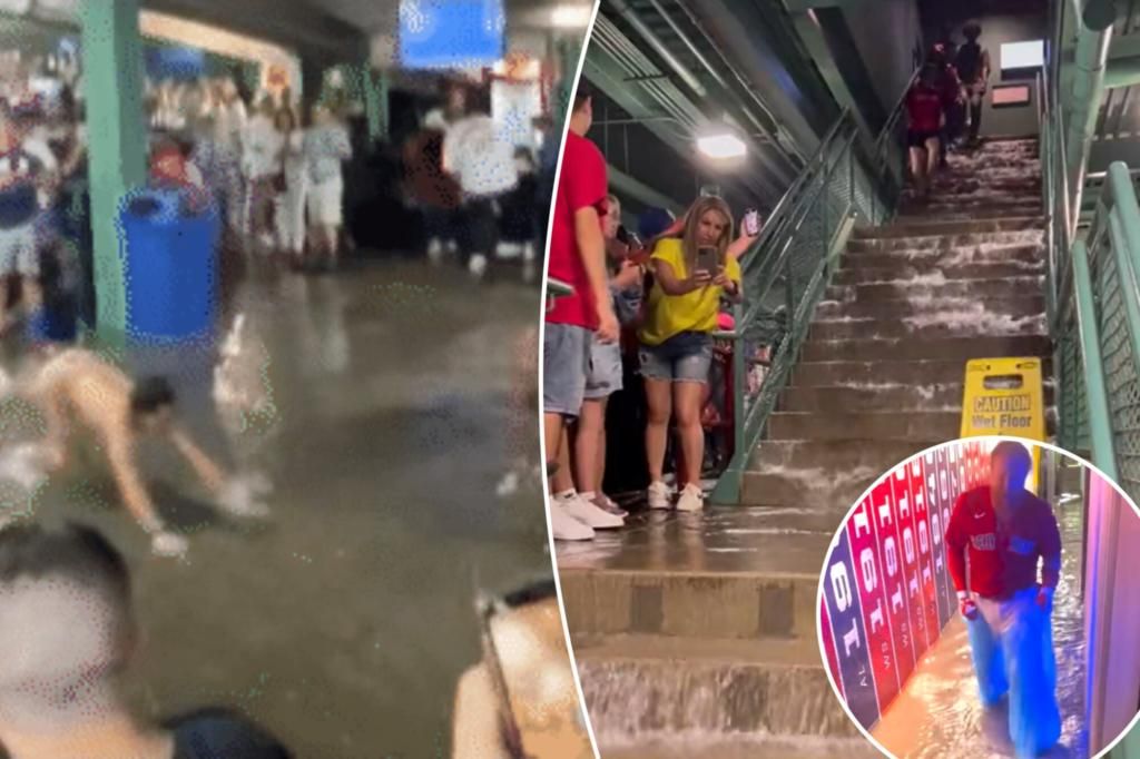 Mets, Red Sox fans turn Fenway into personal water park during delay