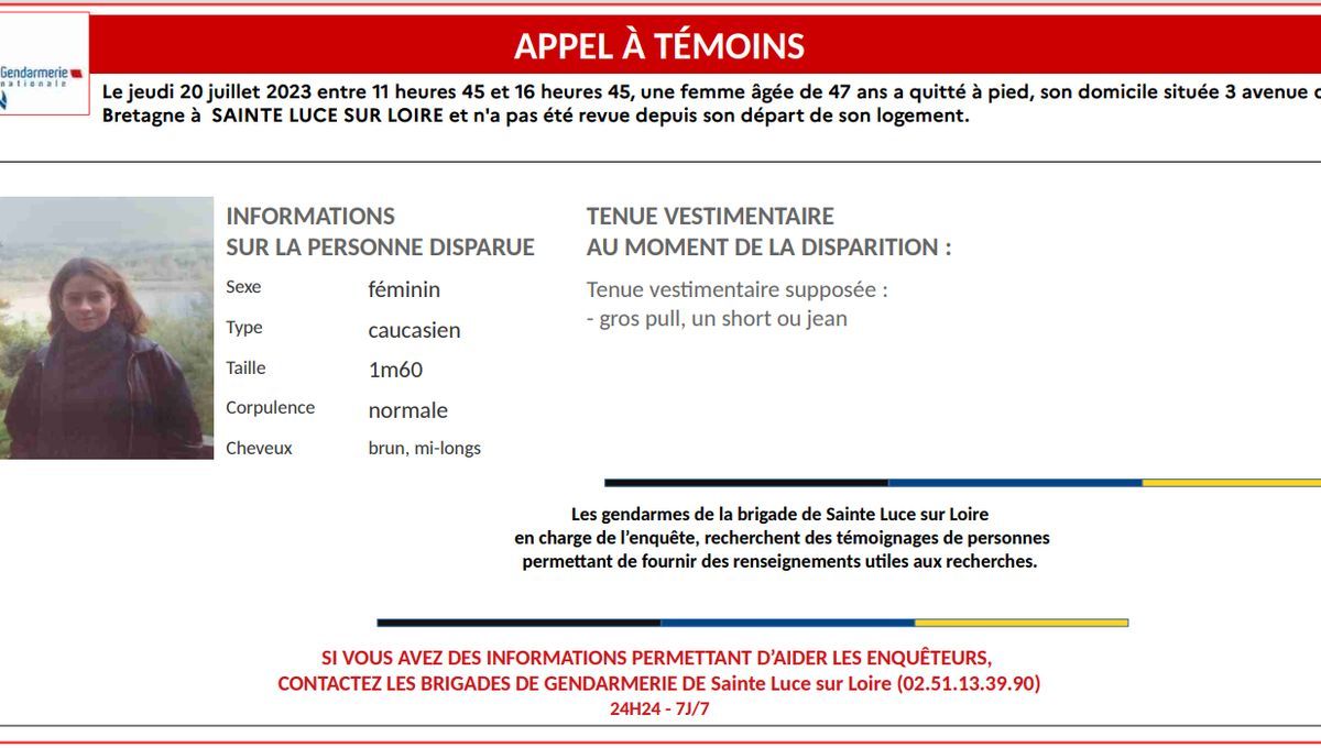 Une disparition inquiétante à Sainte-Luce-sur-Loire, les gendarmes lancent un appel à témoins