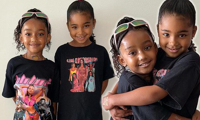 Khloe Kardashian posts adorable photos of her daughter True and sister Kim's daughter Chicago wearing T-shirts celebrating their famous moms: 'They think this is funny'