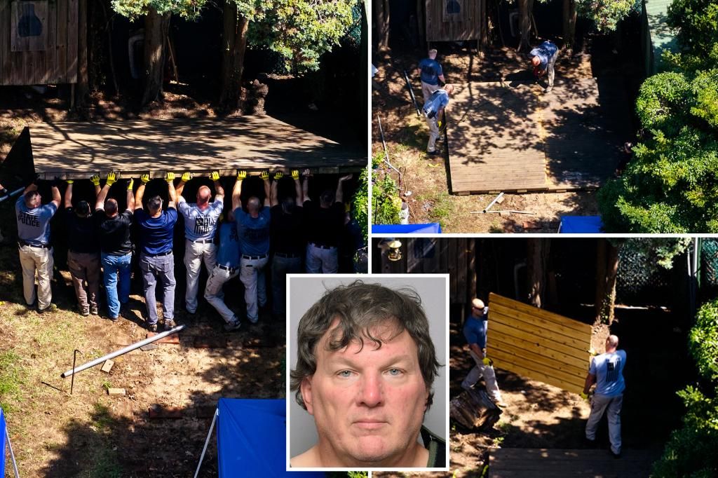 Cops seen carrying evidence bags from alleged Gilgo Beach killer's home after tearing up backyard deck, tiles