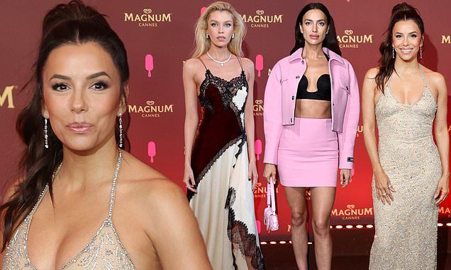 Eva Longoria showcases her ample assets in a plunging sparkly dress in Cannes