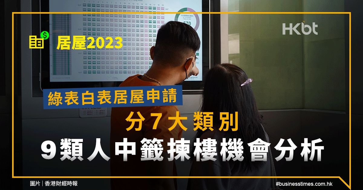 居屋2023｜綠表白表居屋申請類別配額 9類人中籤揀樓機會分析