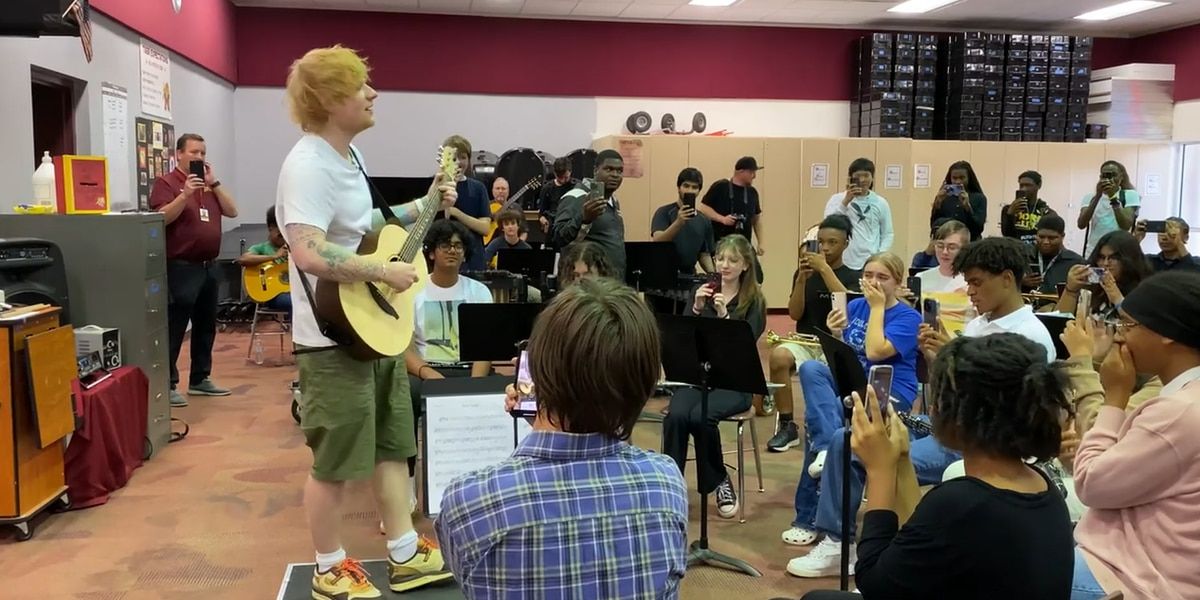 Ed Sheeran surprises high school students during band practice, donates guitars to music program