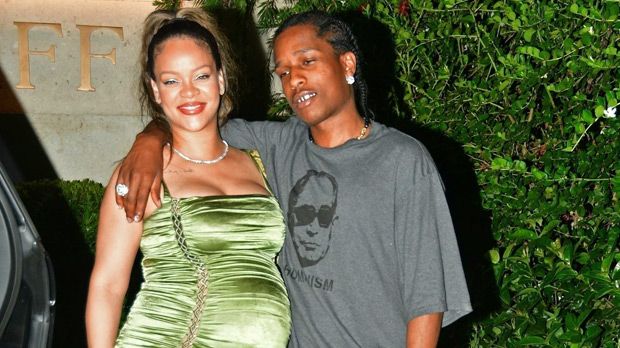 Rihanna In Green Mini Dress With A$AP Rocky In Barbados: Photos