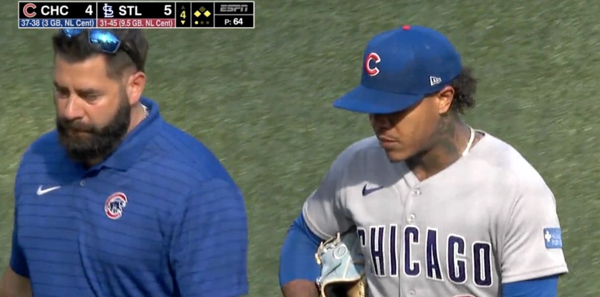 Marcus Stroman Leaves the Game with the Athletic Trainer BUT Not Necessarily Serious