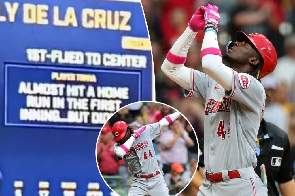 Elly De La Cruz answers Brewers' scoreboard jab with 456-foot homer