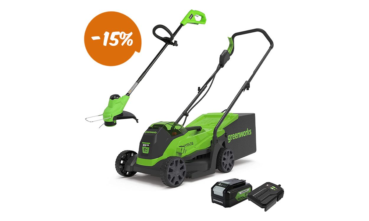 Promo exceptionnelle : kit tondeuse électrique sans fil + coupe bordure (194 €) en vente flash !