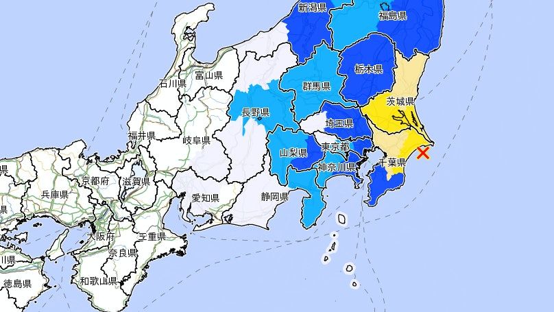 日本千葉縣對開海域6.2級地震 最大震度5弱 東京有震感