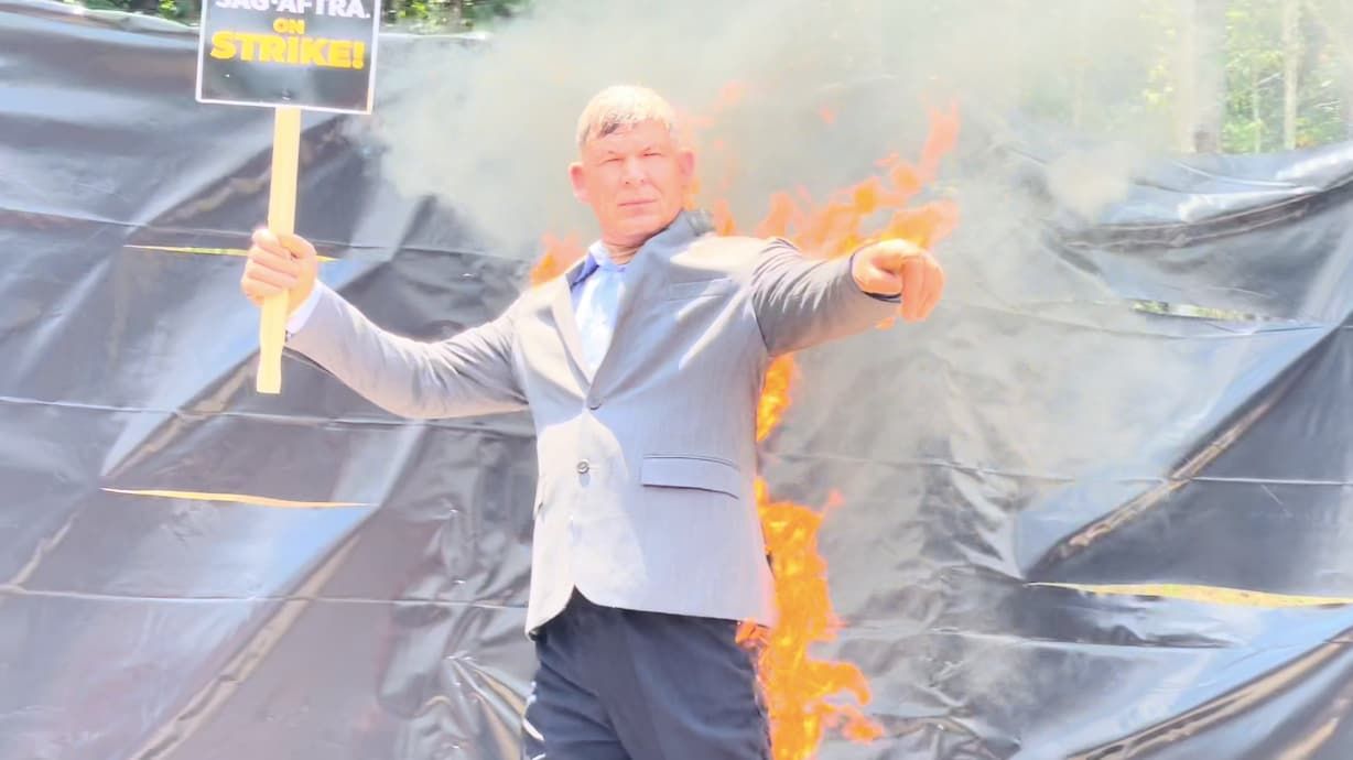 Stunt performer sets himself on fire during SAG-AFTRA rally