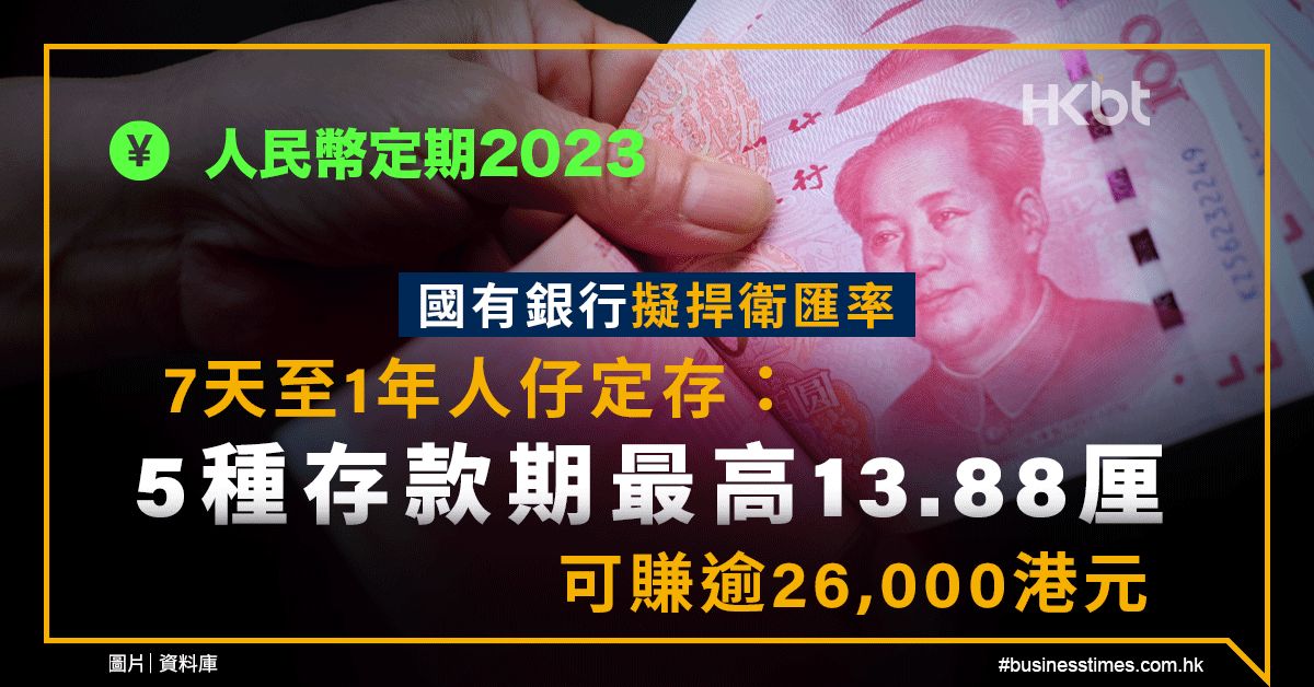 人民幣定期2023｜5種存款期最高13.88厘：可賺逾26,000港元息