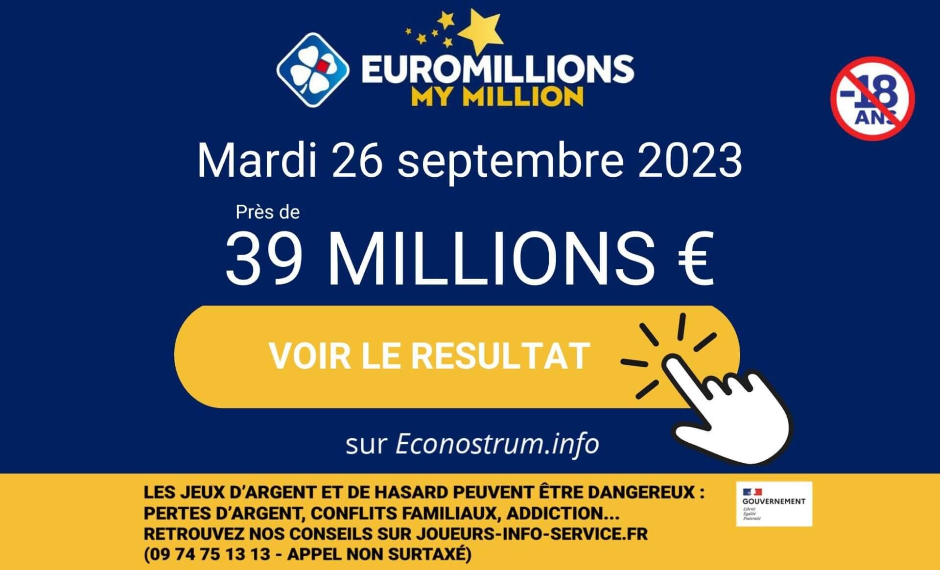 Résultats de l'EuroMillions de la FDJ du mardi 26 septembre