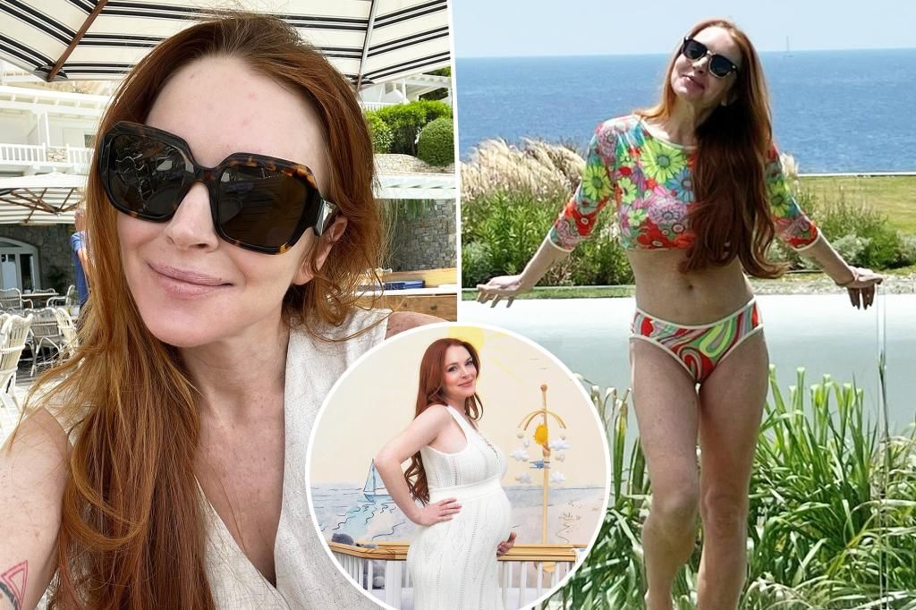 Lindsay Lohan poses in colorful swimsuit 10 months after baby's birth