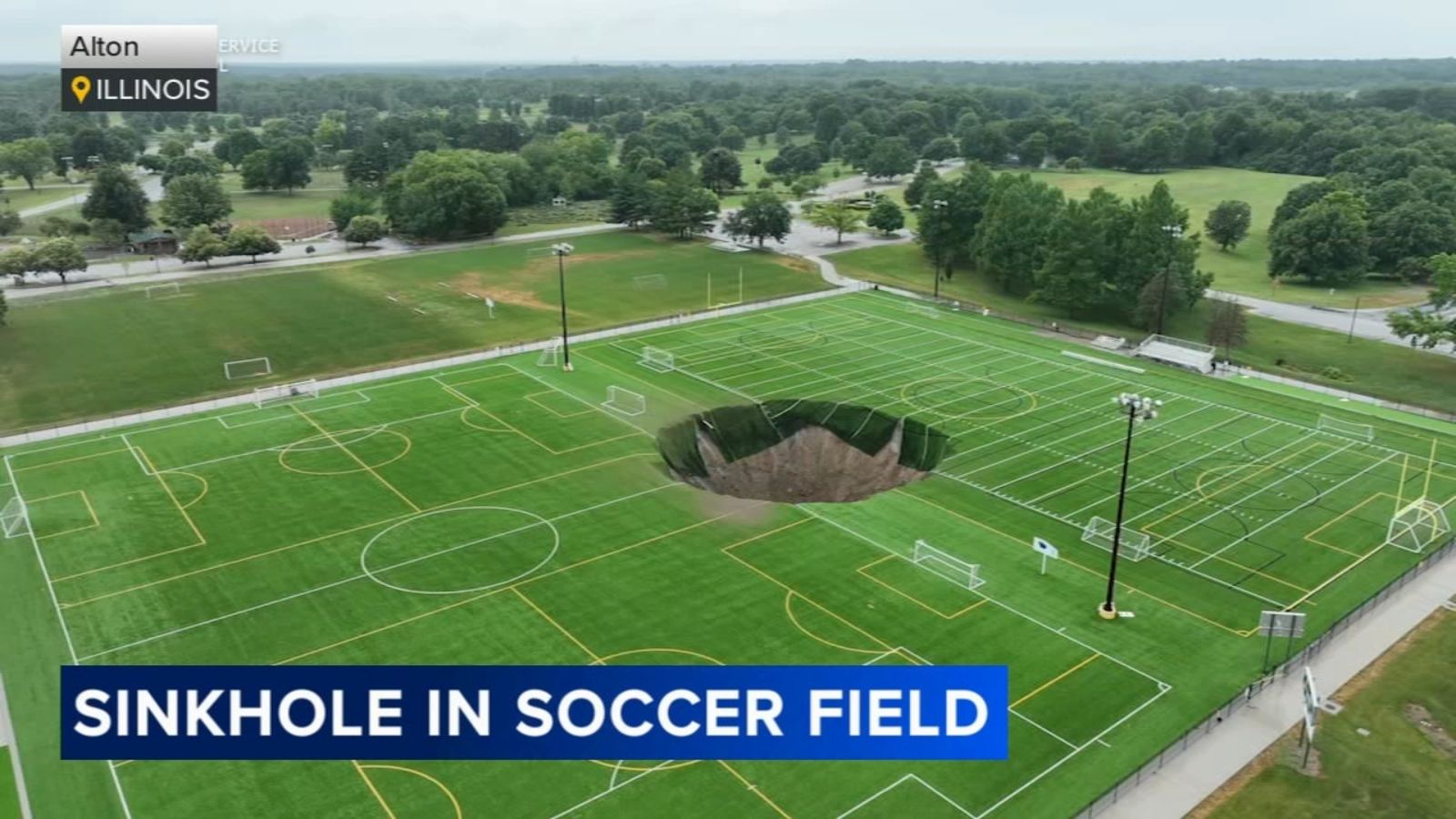 Sinkhole caused by mine collapse downstate swallows up soccer field: VIDEO