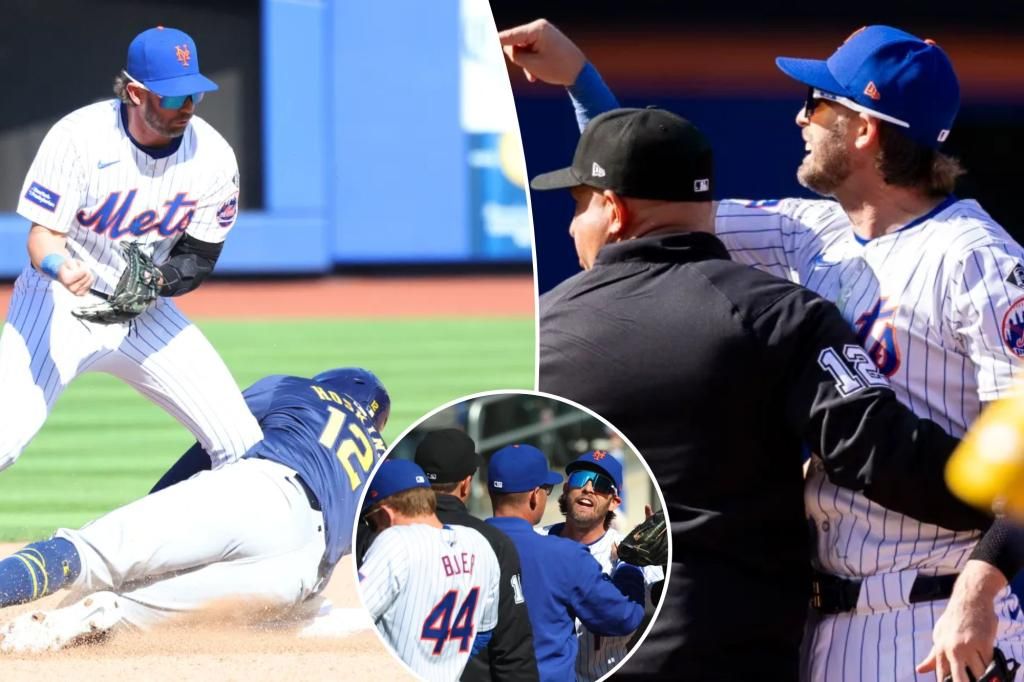 Mets, Brewers clear benches after Rhys Hoskins' hard slide