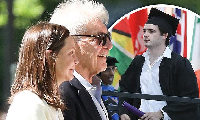 Harrison Ford and Calista Flockhart look stylish as they watch son Liam graduate from college