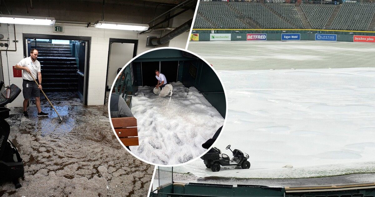 Blanket of hail, flash flooding create wild scene at Coors Field