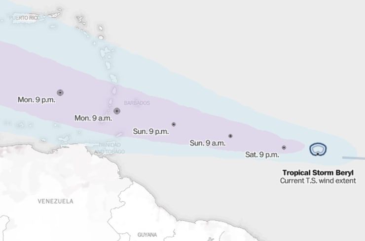 Tropical Storm Beryl predicted to become major hurricane