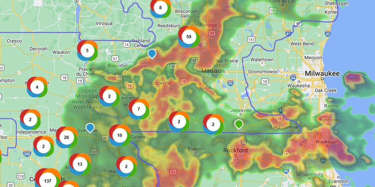 Thousands without power in southern Wisconsin during Friday storms