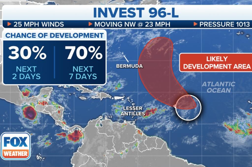 Invest 96L could become tropical depression as it churns across Atlantic