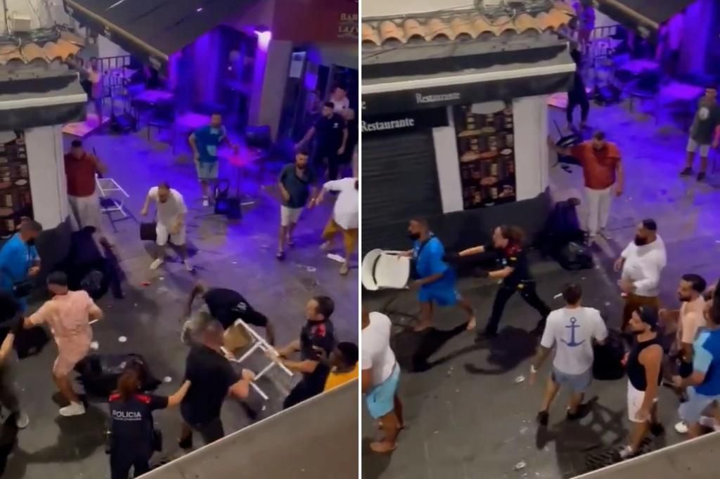 All-out brawl erupts on popular Spanish tourist 'sin street'