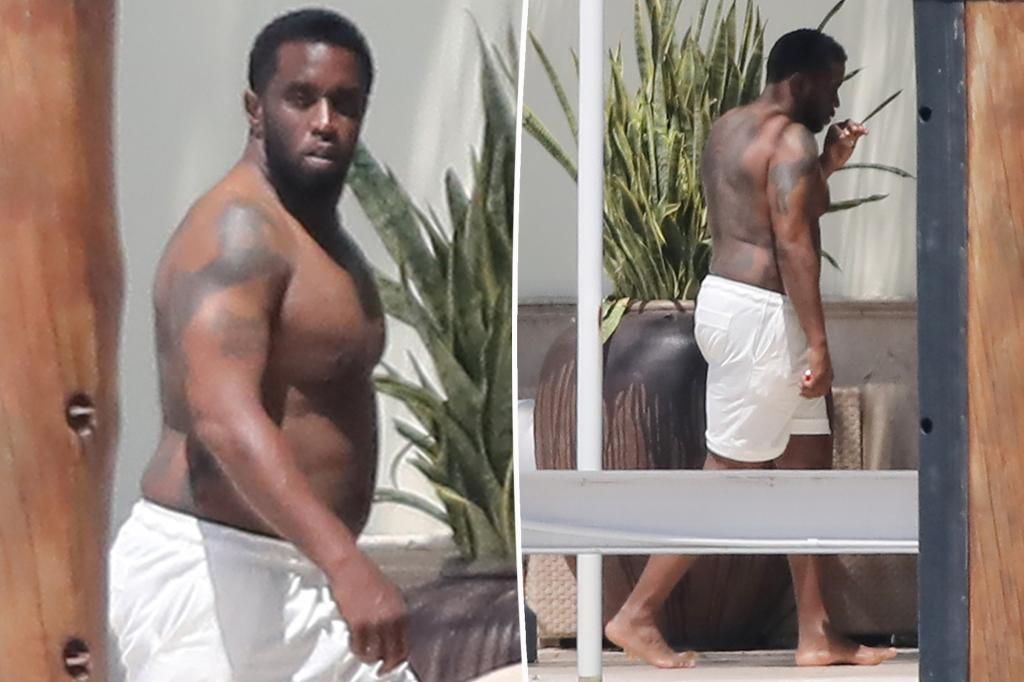 Shirtless Sean ‘Diddy’ Combs smokes at his Miami home after sex-trafficking raids