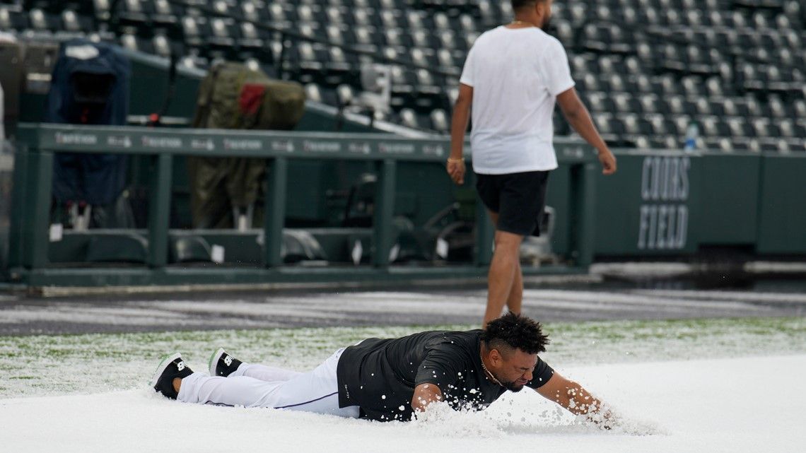 Hail makes Coors Field a winter wonderland ahead of Dodgers game