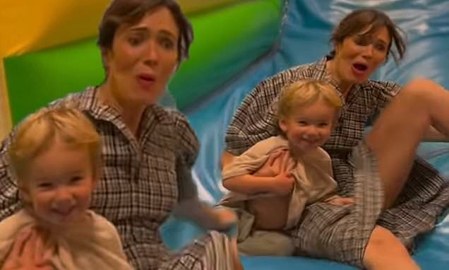 Mandy Moore shares fun clip of herself on bouncy slide with son Gus at kid's birthday party after revealing toddler contracted Gianotti-Crosti syndrome