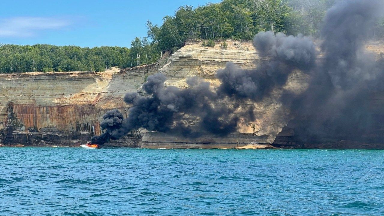 5 rescued from burning boat at Pictured Rocks