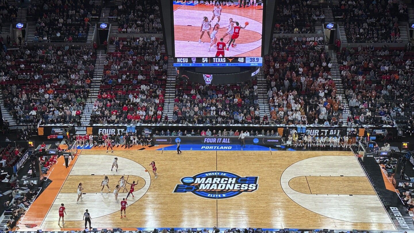 Court for women's NCAA Tournament in Portland has 3-point lines with different distances