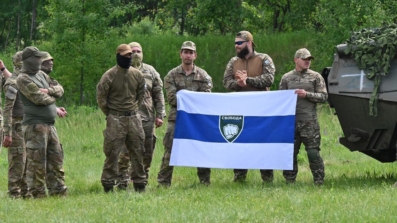 Guerre en Ukraine : de quoi ce drapeau blanc et bleu interdit en Russie est-il le symbole ?