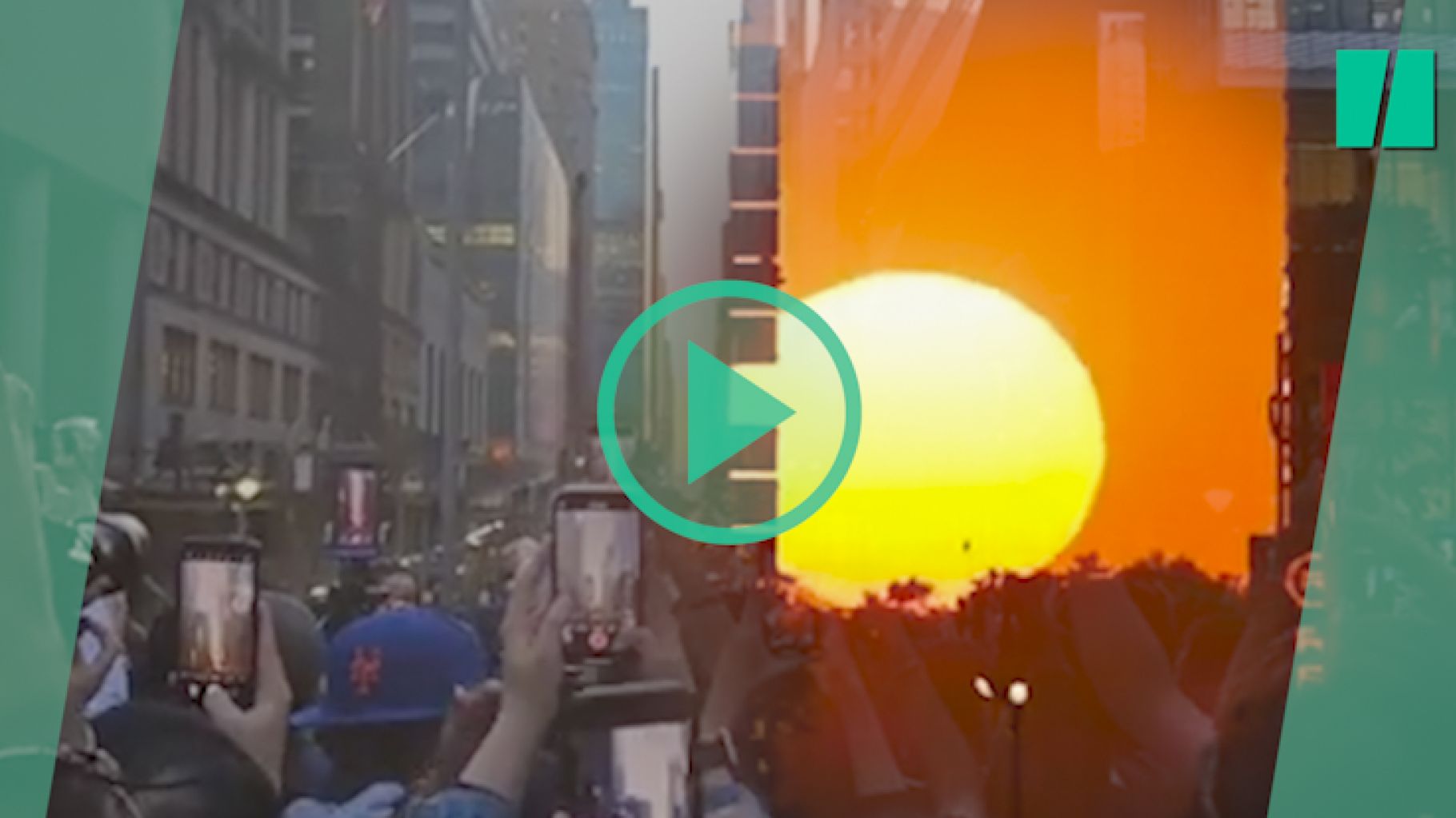 À Manhattan, le soleil s'aligne entre les gratte-ciel et forme un spectacle unique