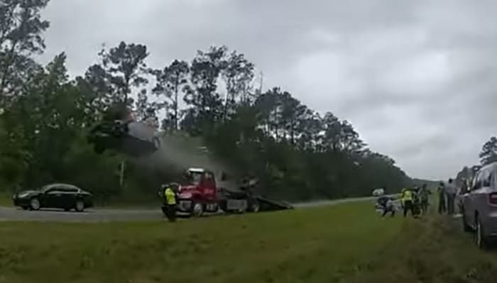 Caught on camera: Driver goes airborne during death-defying car crash in Georgia