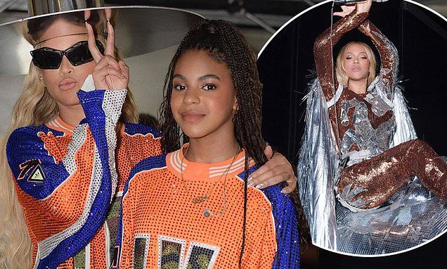 Beyonce matches sequined jersey outfits with daughter Blue Ivy before changing into a silver-and-bronze bodysuit on Renaissance World Tour