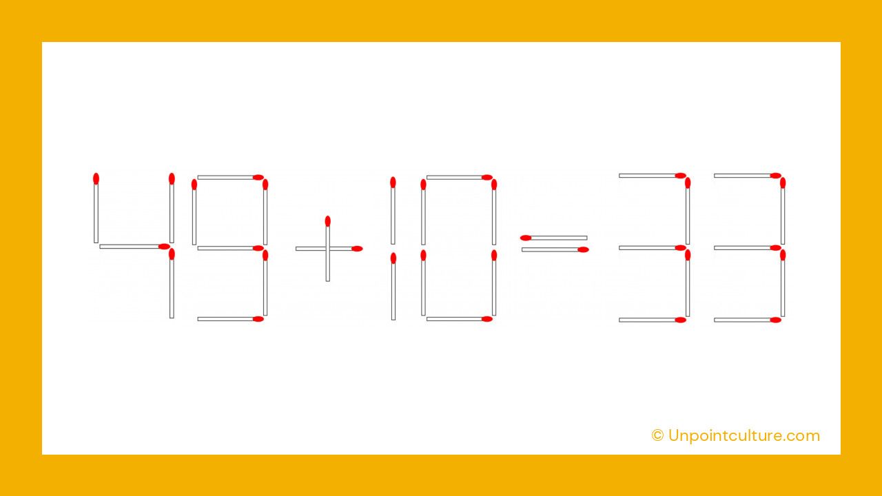 Relevez le défi des allumettes : pouvez-vous rendre 49 + 10 = 33 correct en moins de 30 secondes ?